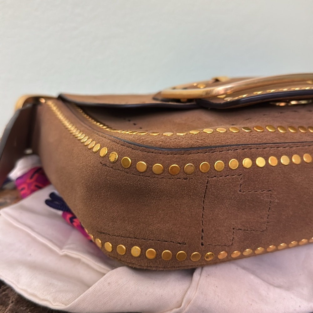 Tory Burch Sawyer Stud Small Suede Shoulder Bag - Picture 7 of 12